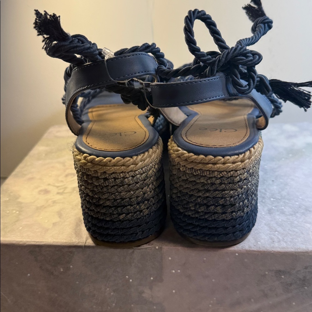 Knotted Rope Platform Sandals - Navy - Picture 3 of 3